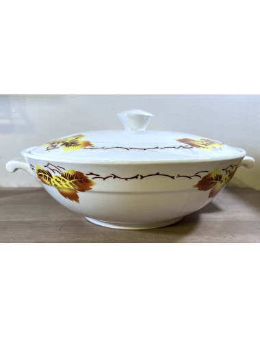 Tureen / Cover dish - large model - Moulin des Loups / Orchies - décor of autumn leaves in shades of brown and yellow