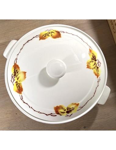 Tureen / Cover dish - large model - Moulin des Loups / Orchies - décor of autumn leaves in shades of brown and yellow