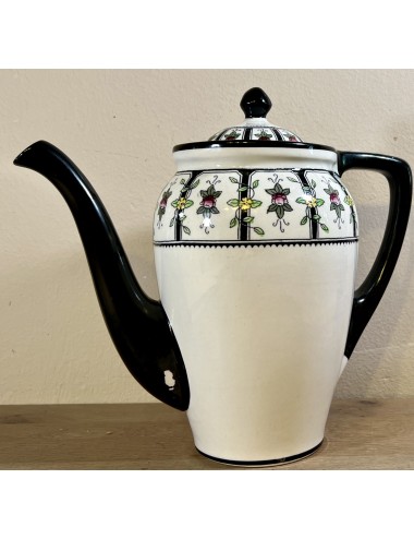 Coffee pot - Petrus Regout - décor MODEST with small flowers and executed in black