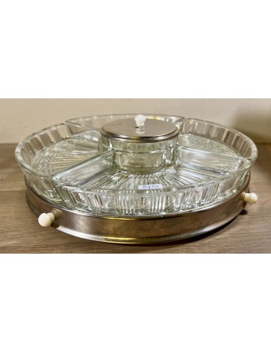 Snack dish / Presentation dish - turntable model - unmarked - 5 snack dishes made of glass including 1 round smaller one