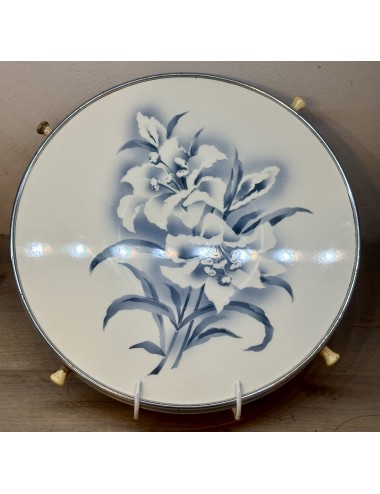 Cake Plate / Cake dish - unmarked, probably German - plate executed with spritz decor of irises in blue
