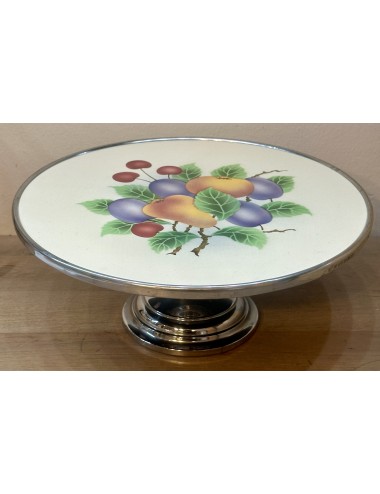Cake plate / Cake dish - unmarked, probably German - plate executed with spritzdekor of various fruits