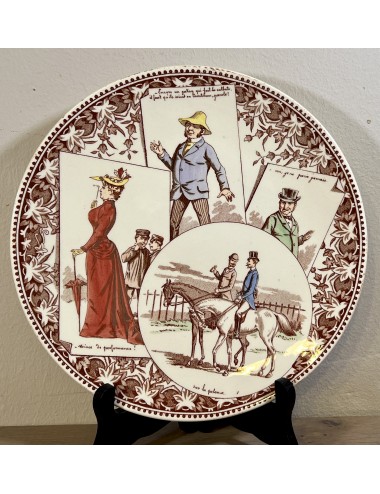 Decorative plate / Plate - Sarreguemines - décor including 2 men on horseback and lady