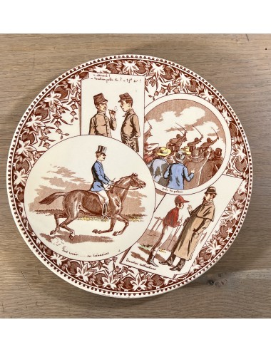 Decorative plate / Plate - Sarreguemines - décor including man on horseback and spectators