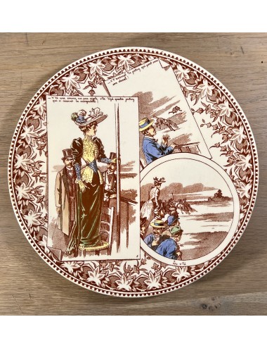 Decorative plate / Plate - Sarreguemines - décor including a lady and rider being thrown from a horse