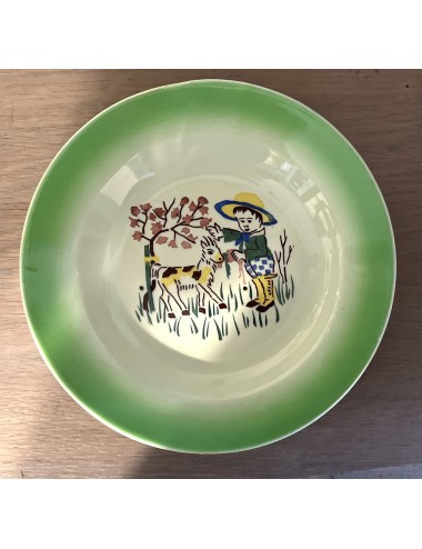 Deep plate / Soup plate / Pasta plate - children's service - Schramberg (SMF) - décor with green running from light to darker