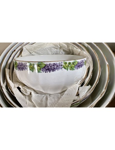 Nesting bowls set - Boch - decor of purple lilac and green leaves border