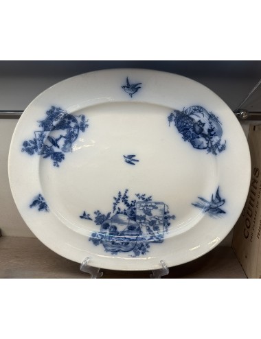 Meat dish / Poultry dish - large model - B.F.K. (Boch Frères Keramis) - décor JAPON in flowing blue
