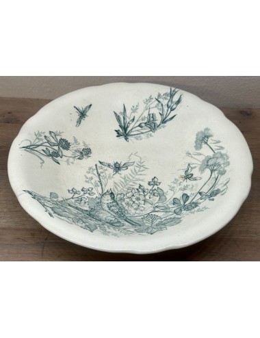 Tazza / Presentation dish - on low base - Mouzin Lecat & Co - décor of 2 birds on a branch, clover and insects