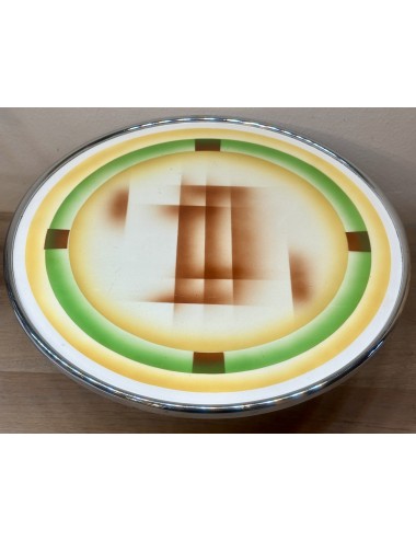 Cake dish / Cake plate - high model on chrome base - Germany 1341 E - Art Deco spray decor / spritzdekor