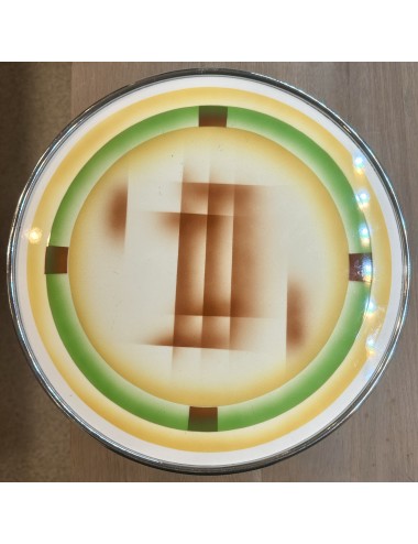 Cake dish / Cake plate - high model on chrome base - Germany 1341 E - Art Deco spray decor / spritzdekor