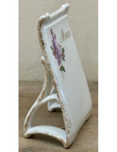 Porcelain menu stand - unmarked - décor of purple lilac with gold accents