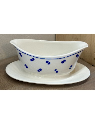 Gravy boat / Sauce bowl - Boch - décor with double dots/double dot/double pois executed in blue