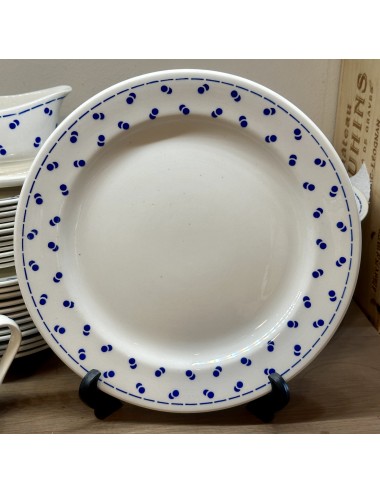 Plate - flat, round, model - Boch - décor with double dots/double dot/double pois executed in blue