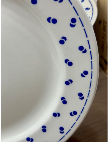 Plate - flat, round, model - Boch - décor with double dots/double dot/double pois executed in blue