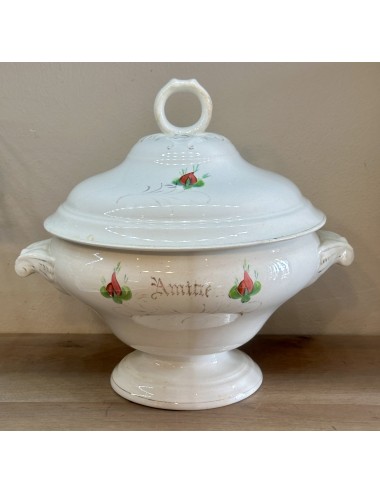 Soup tureen / Tureen - Petrus Regout - from a wedding service with décor from flowers and text AMITIE