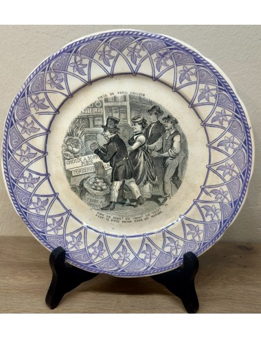 Plate / Decorative plate / Assiete parlante - Opaques de Sarreguemines - décor with image in black and white