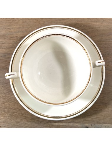 Soup bowl / Soup cup - Petrus Regout - décor in cream color with gold color lines on the edges