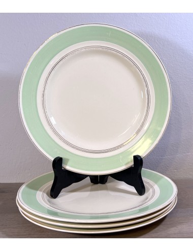 Breakfast plate / Dessert plate - New Hall Hanley (Staffordshire England) - décor in cream with light green and gold lines