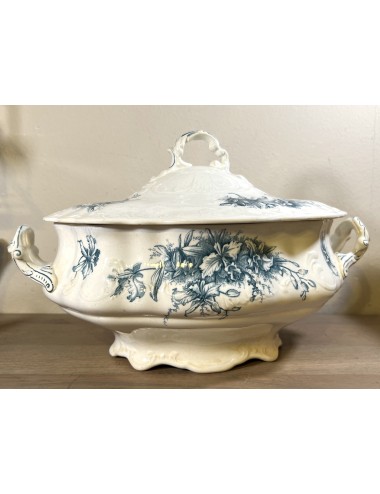 Soup tureen - Petrus Regout - décor ORCHIDEE executed in petrol/blue