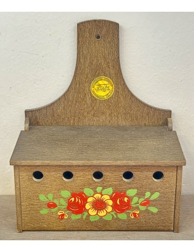 Onion tray / Garlic tray - EMSA - made of plastic, brown colored with yellow and red flowers