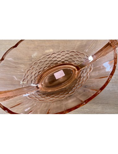 Fruit bowl / Decorative bowl - unmarked - made of salmon pink pressed glass