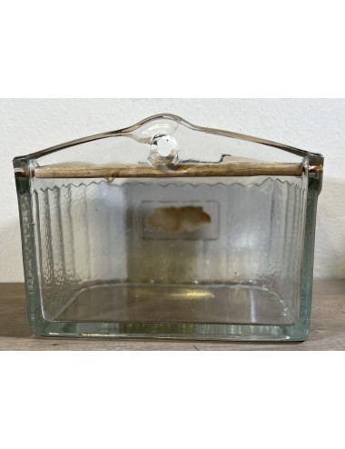 Voorraadbak (zout) - frosted/geribbeld glas - houten deksel