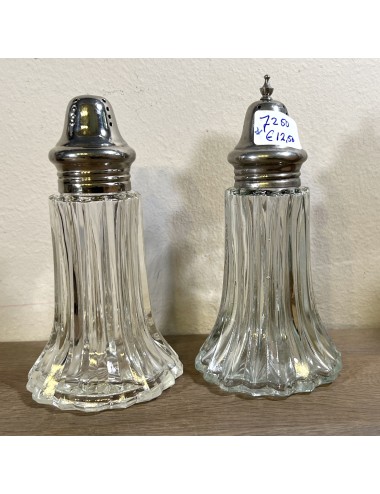 2 pieces Pepper/Salt shaker - made of glass with chromed metal screw cap