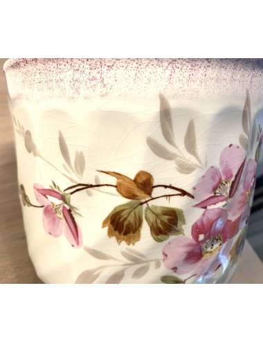 Cachepot / Ompot met bijbehorende onderschotel - Societe Ceramique Maestricht - décor (403 of 408?) met roze bloemen