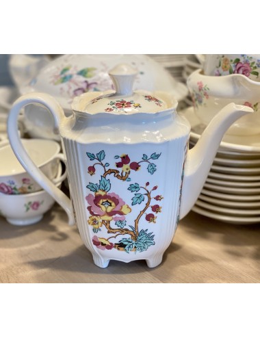 Koffiepot H(?) Keramik - vierkantig model - Made in Germany - crème aardewerk met décor van bloemetjes