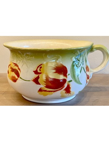 Pispot / Nachtspiegel - Societe Ceramique Maestricht - Art Nouveau (sjabloon)décor van geel/rode tulpen op groen/crème ondergron