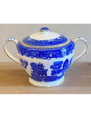 Suikerpot - Victoria porcelain - décor WILLOW blauw met goudgekleurde lijntjes
