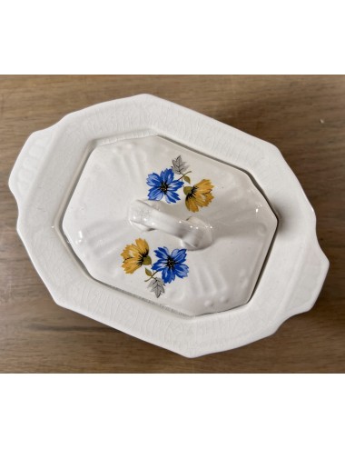 Suikerpot - rechthoekig model - Societe Ceramique Maestricht - décor met blauw/gele (koren)bloemen