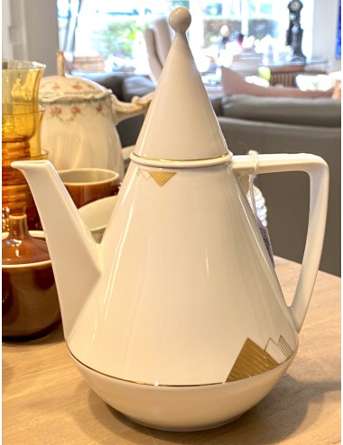 Koffiepot - Mitterteich Bavaria - wit porselein met goudkleurige opdruk van (gestreepte) driehoekjes