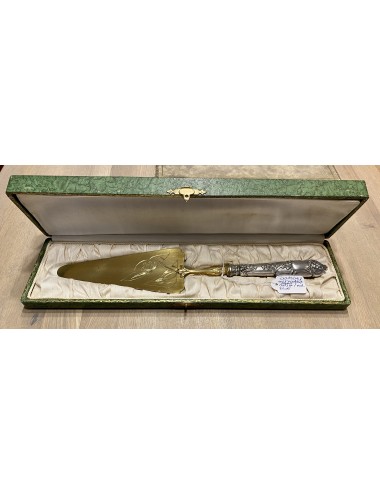 Taartschep in groene doos - 'oudzilver' / 'argent ancien' met goudkleurig schepgedeelte