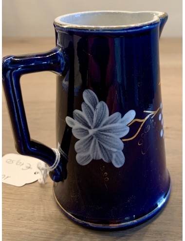 Jug - small - blind mark size? 8 - Opaque de Sarreguémines - dark blue with white and gold hand painted