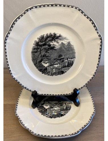 Ontbijtbordje / bord - vierkant model - Société Céramique Maestricht - décor LANDSCHAP zwart