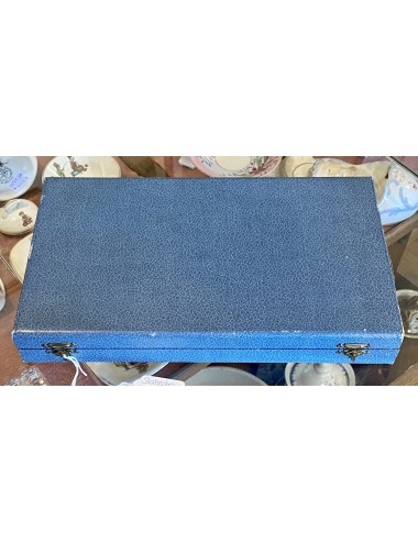 Slabestek in blauwe doos - verzilverde en bewerkte stelen en bruine plastic uiteinden