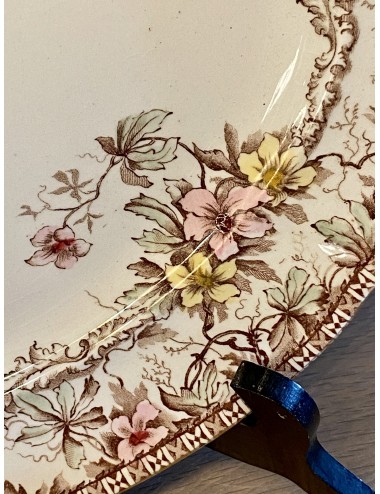 Schaal ovaal - Conway F. Winkle & Co. - décor van bruin/geel/roze/groene bloemen