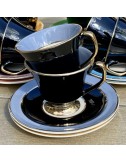 Cup And Saucer - unmarked - cup on golden foot - black with a gray-blue border