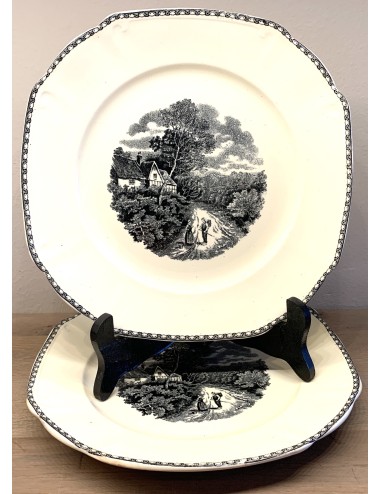 Diner bord / Dining plate vierkant model - Societe Ceramique Maestricht - serie LANDSCHAP zwart/wit met een zomerlandschap