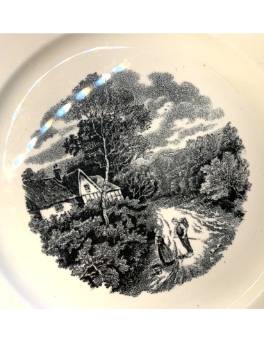 Diner bord / Dining plate vierkant model - Societe Ceramique Maestricht - serie LANDSCHAP zwart/wit met een zomerlandschap