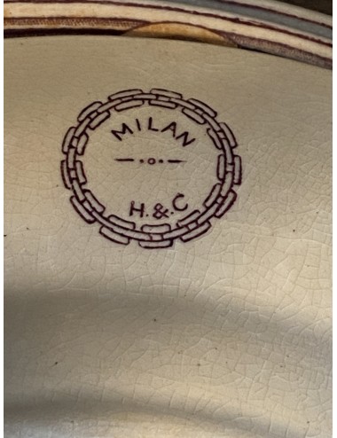 Dinerbord - H & C - décor MILAN in oudpaars met roze en oranje roosjes en groene inkleuring, luster