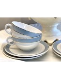 Cup And Saucer - teacup - Keller & Guérin Luneville - demi-porcelaine - white with a light blue/grey band